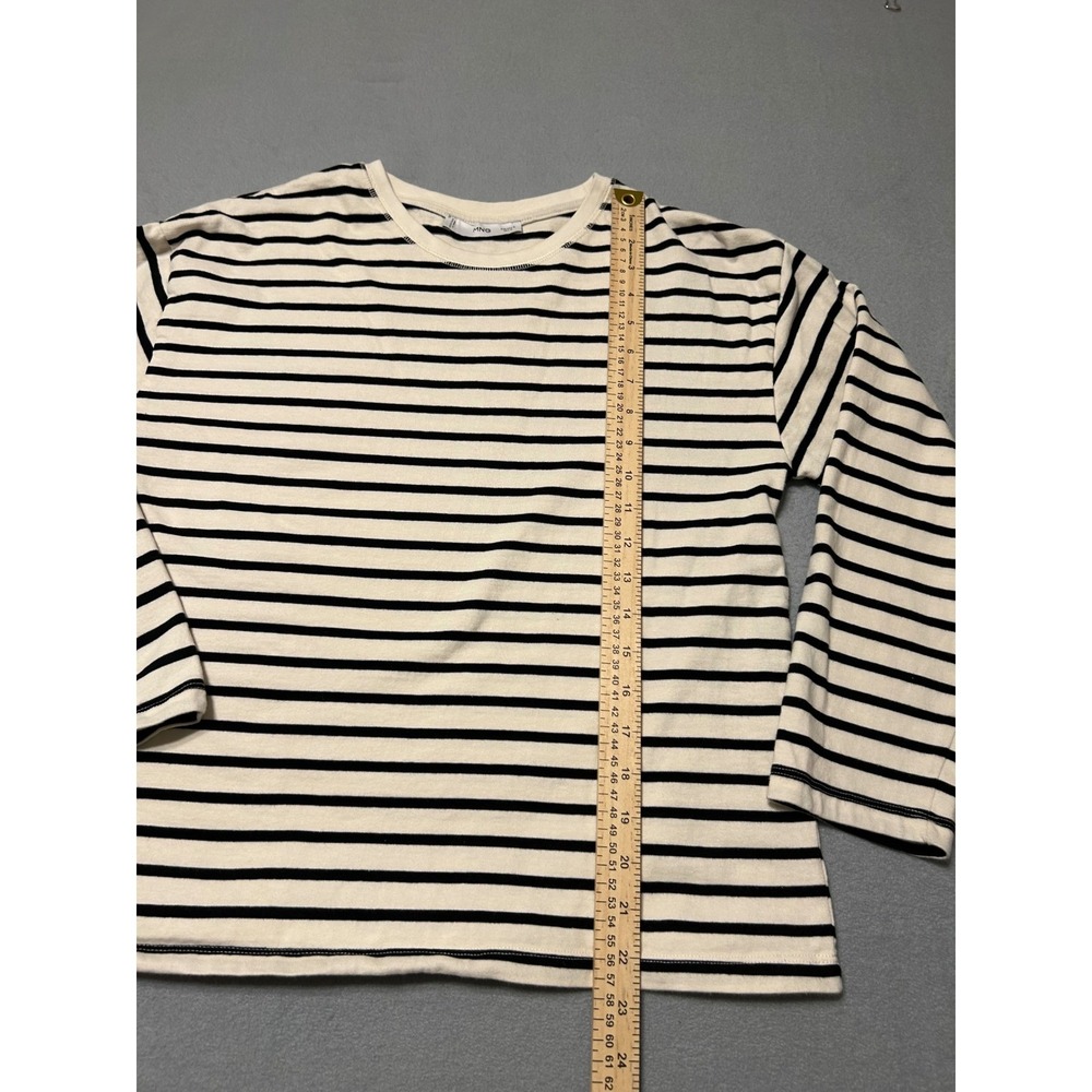 Mango MNG Womens Striped Long Sleeve Crew Neck T-Shirt Off White Black Size M - Picture 3 of 6